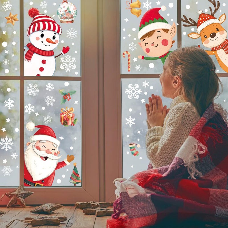 FCZon Star 102PCS Christmas Window Stickers for Glass Windows,Double Sided Snowflakes Xmas Window Clings,Reusable Static Santa Claus Reindeer Snowman Christmas Decals,Winter & Holiday Decorations - Image 5